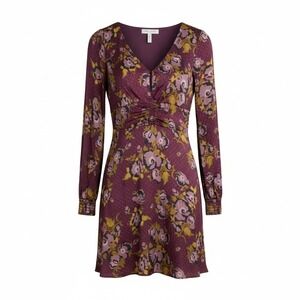 Free People Women Dress Purple S Morning Light Floral Mini Polka Dot Ruched